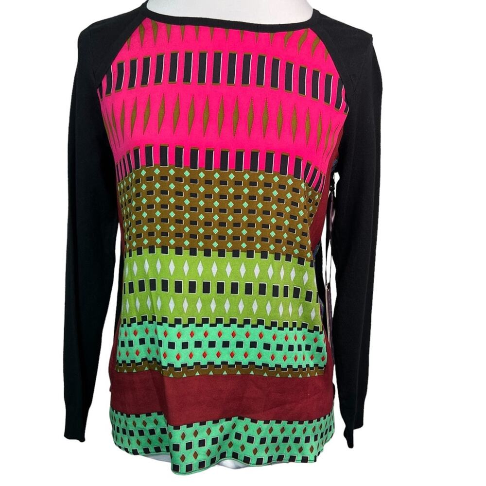 Hale Bob Black Geometric Print Blouse Top Small